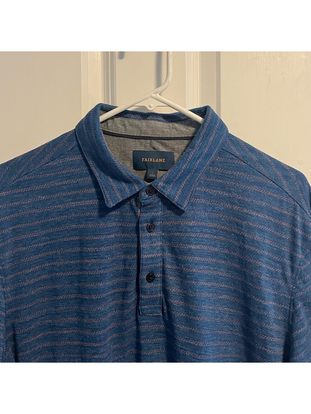 Fairlane Performance Blue w/Orange Stripes Short Sleeve Golf Polo Men's Size L